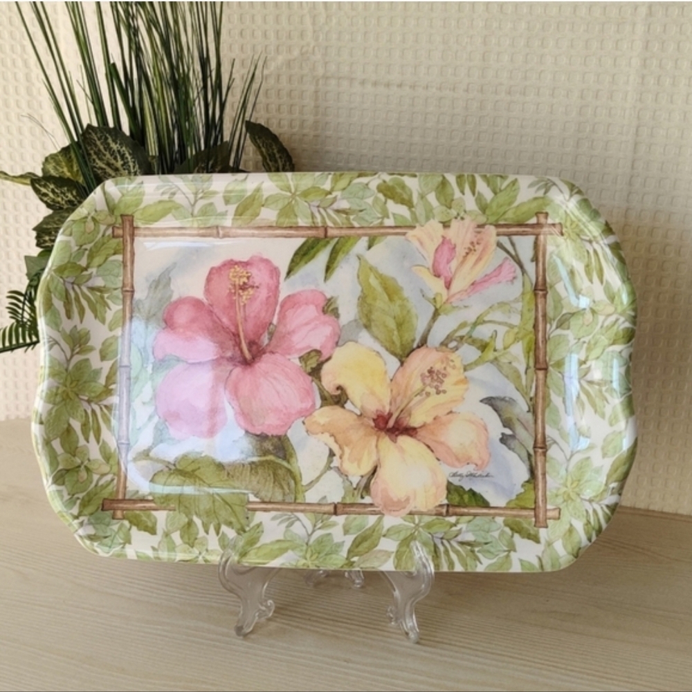 Exclusively for Keller Charles, Hibiscus Floral Rectangular Melamine Tray